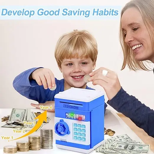 Auto Scroll Cash Safe Box Electronic Piggy Bank for Kids, Money Bank with Password Cute Mini ATM Piggy Bank Coin Can