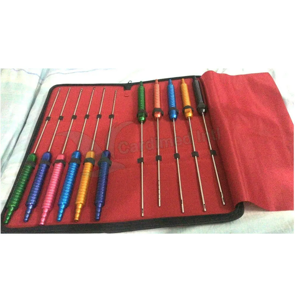 Liposuction Cannula Complete Set Of 10 Pieces Plastic Surgery Cannula With Suction Handle For Sale