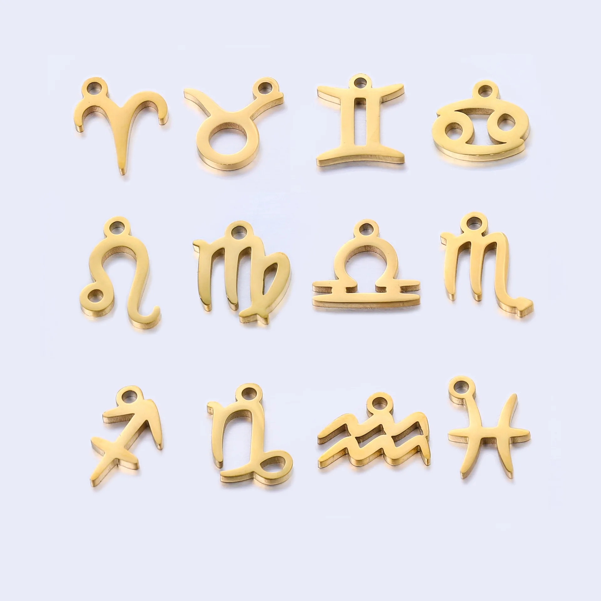 Gold Plated Mini 12 Zodiac Symbol Charm Stainless Steel Pendant for DIY Bracelet Jewelry Making