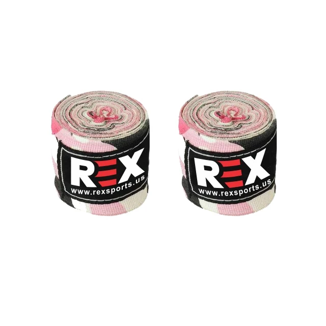 REX Mexican Style Custom Printed Pink MMA Hand Wraps 100% Cotton Personalized Pink Boxing Wrap 180 Inches Wholesale OEM Bandages