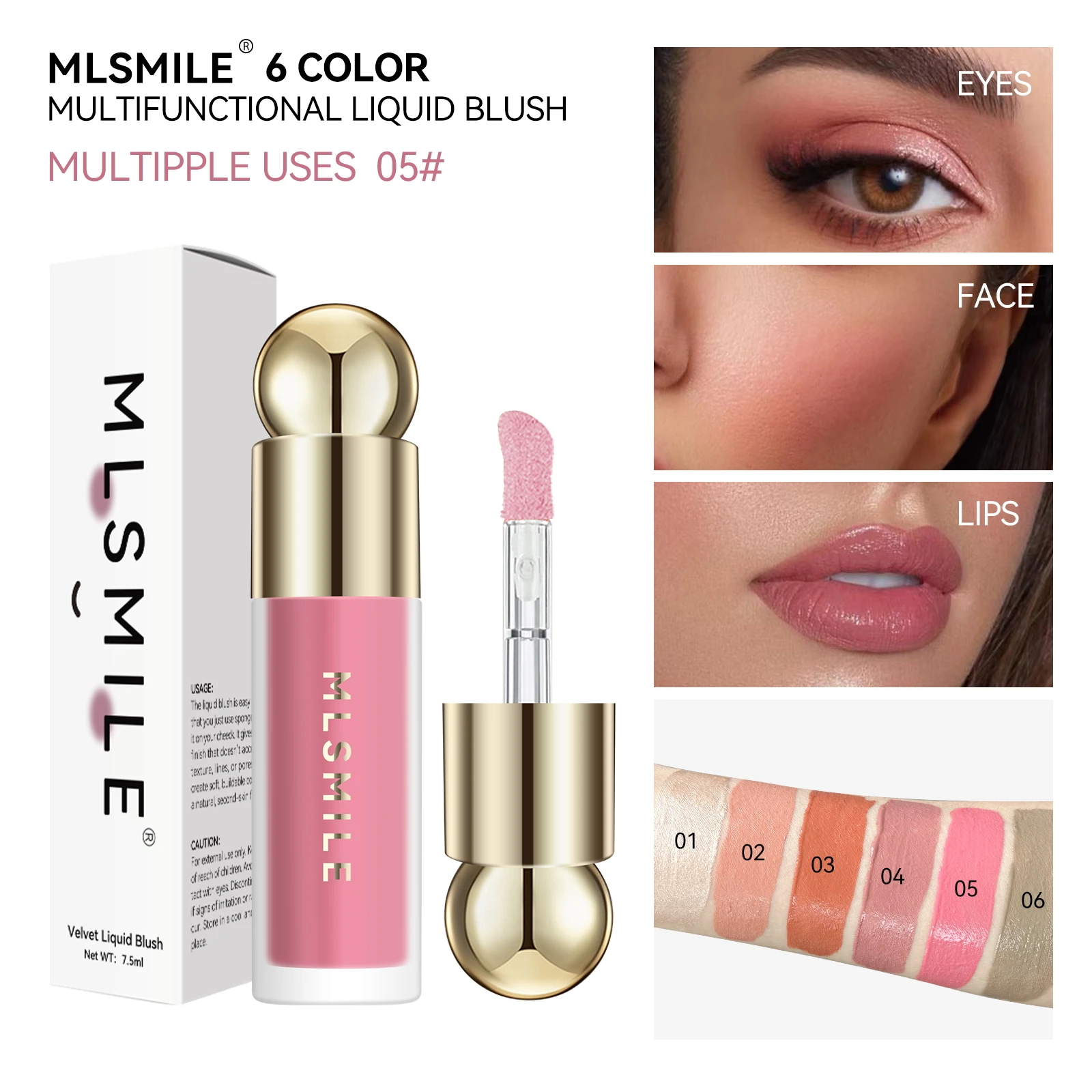 MLSMILE OEM, 6 цветов, стойкие непромокаемые, водонепроницаемые, водонепроницаемые, жидкие, матовые румяна для женщин