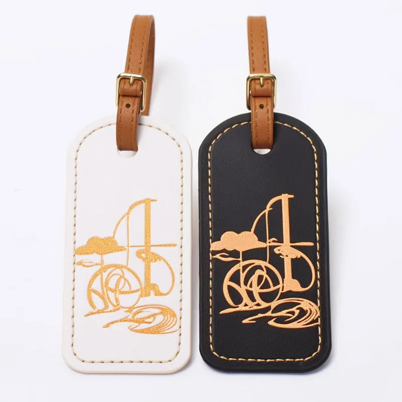 trip airport flight travel gifts custom logo embossed PU vegan leather luggage travel tag