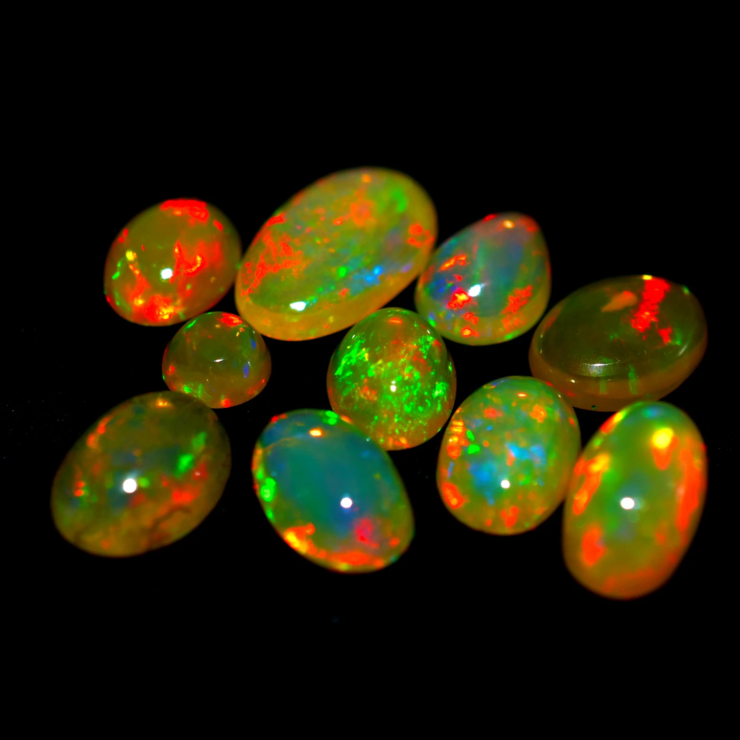 Ethiopian Opal Multi Fire Welo Cabochon Flat Back Natural Loose Gemstone Crystal Mix Sizes & Shape for Jewelry Pendant Necklace