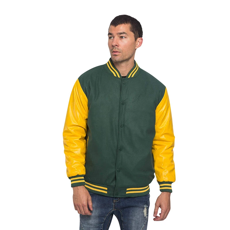 Green & Yellow Color Professional Varsity Jackets Manufacturer OEM & ODM Service In Stock Lettermen Varsity Jackets