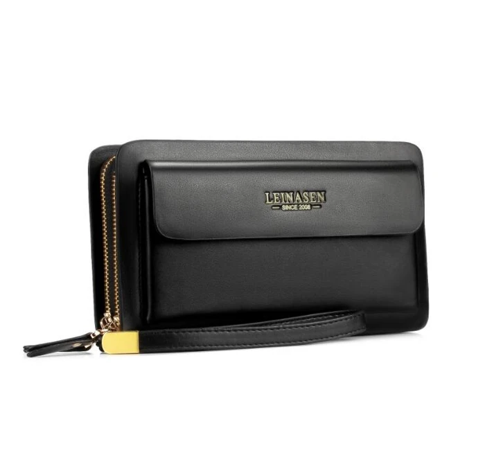 Wholesale brand big capacity double zip clutch wallet for men