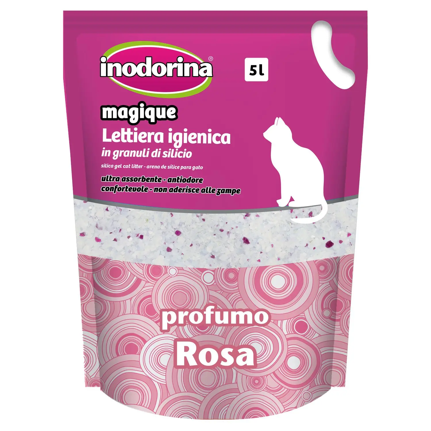 Best Inodorina Silica Gel Cat Litter Rose 5L - Absorbs More Than 3X Its Weight - Suitable For Odor-Free Living Spaces