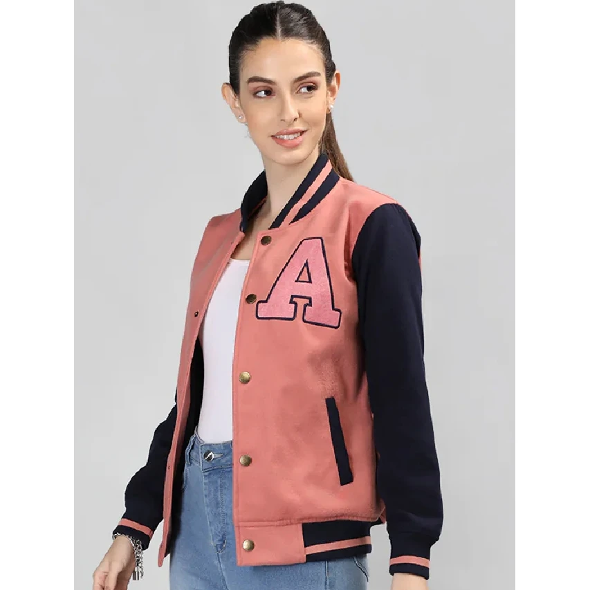 Plus Size High Quality Casual Wear Windproof Women Varsity Jackets / Customized High Quality Varsity Leather Jacket For Women