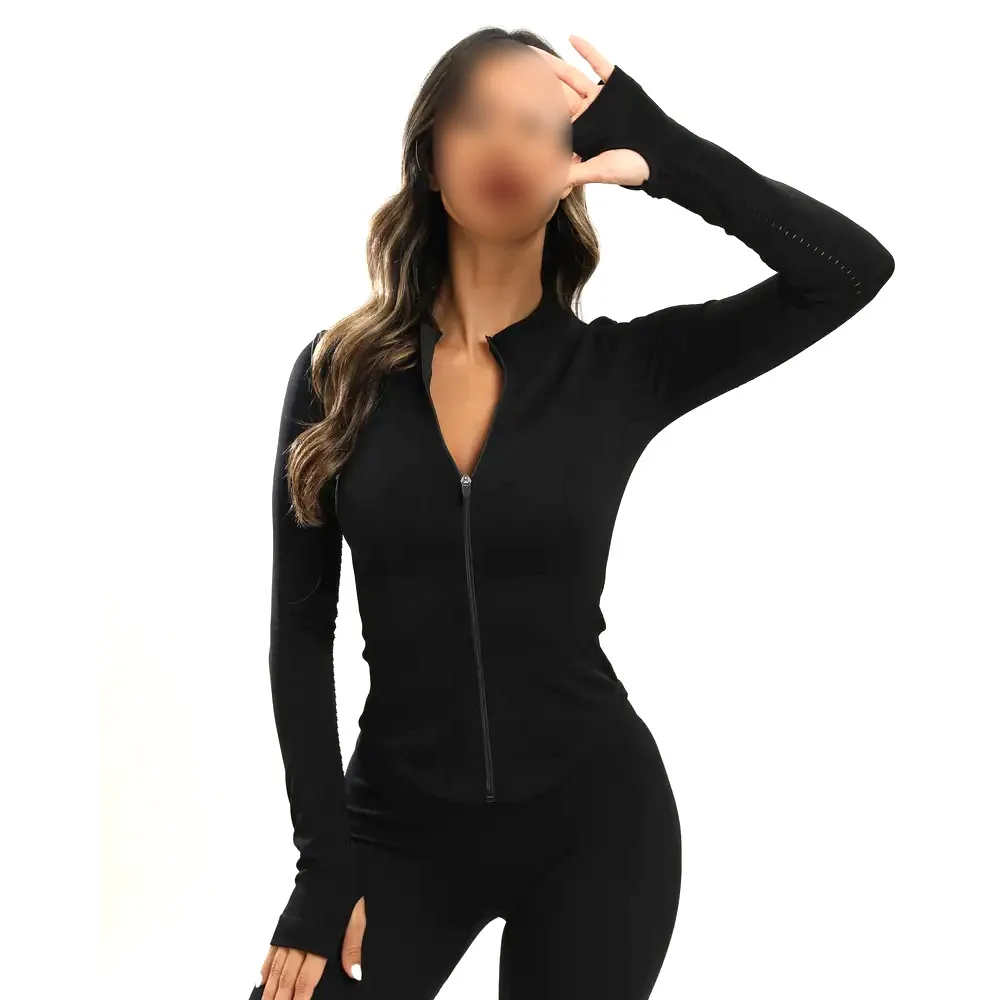 Girl Yoga Jacket In Solid Black Color Long Sleeve Slim Fit Full Zipper Active Wear Best Girl Yoga Jacket BY Fugenic Industries