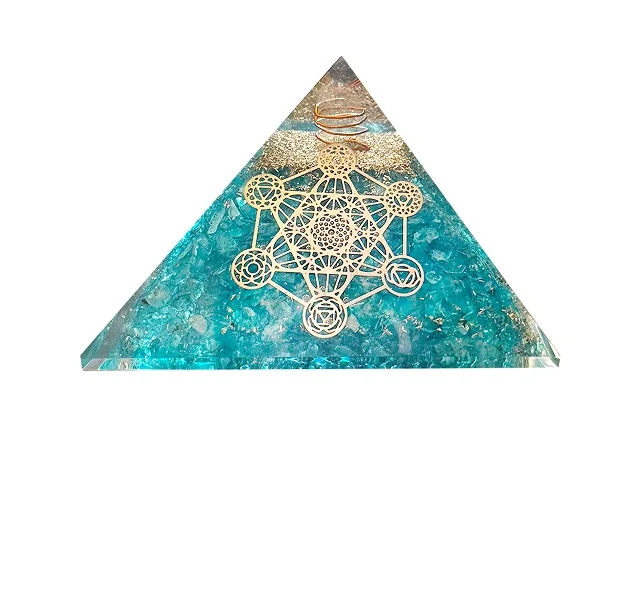 Amazing hot Sale Aquamarine Metatron  Orgone Pyramid  Orgonite Pyramid Energy Healing Crystals and Stones Emf Protection Pyramid
