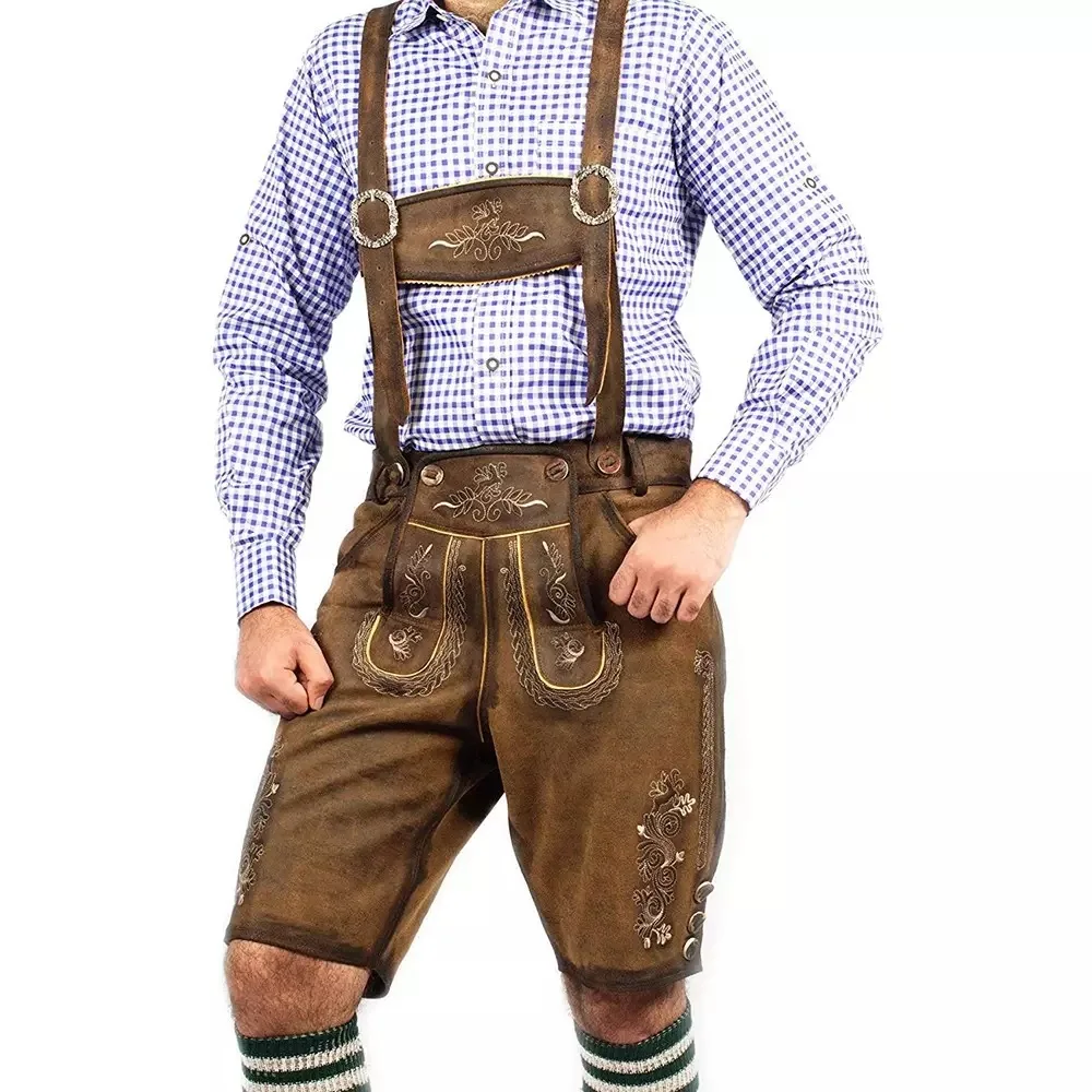 OEM Bavarian Short Lederhosen Men 100% Suede Leather Traditional Authentic German Outfit Wholesale Men Oktoberfest Costume