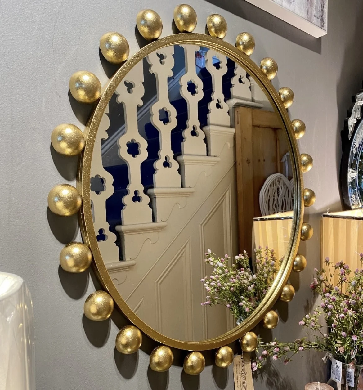 2024 Modern Home and Living Room Decorative Metal Framed Mirrors Luxury Gold Mirror with Ball Design Wall Mirror