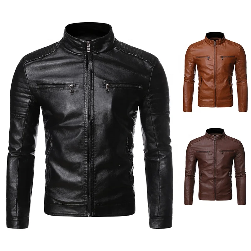 Fashionable customized Brown Goatskin Leather Bomber Jacket genuine leather jacket men