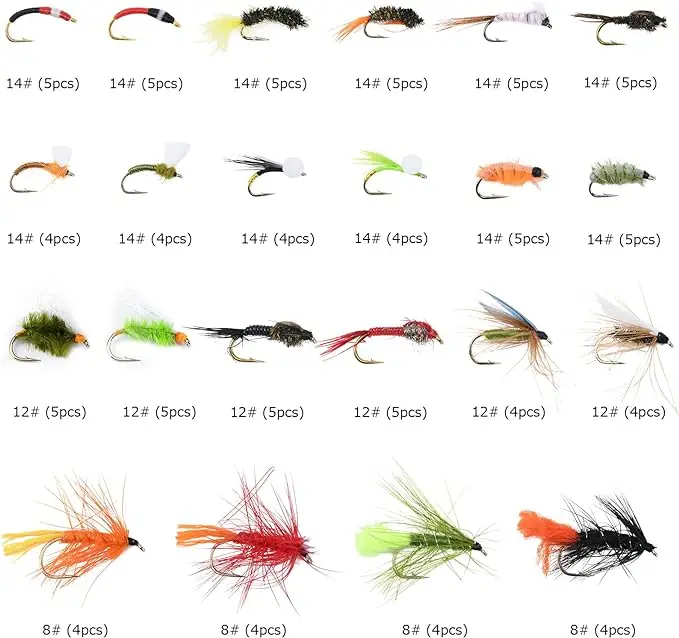 Fly Fishing Dry Flies Wet Flies Kit Streamers Nymphs for Bass Trout Salmon Fishing