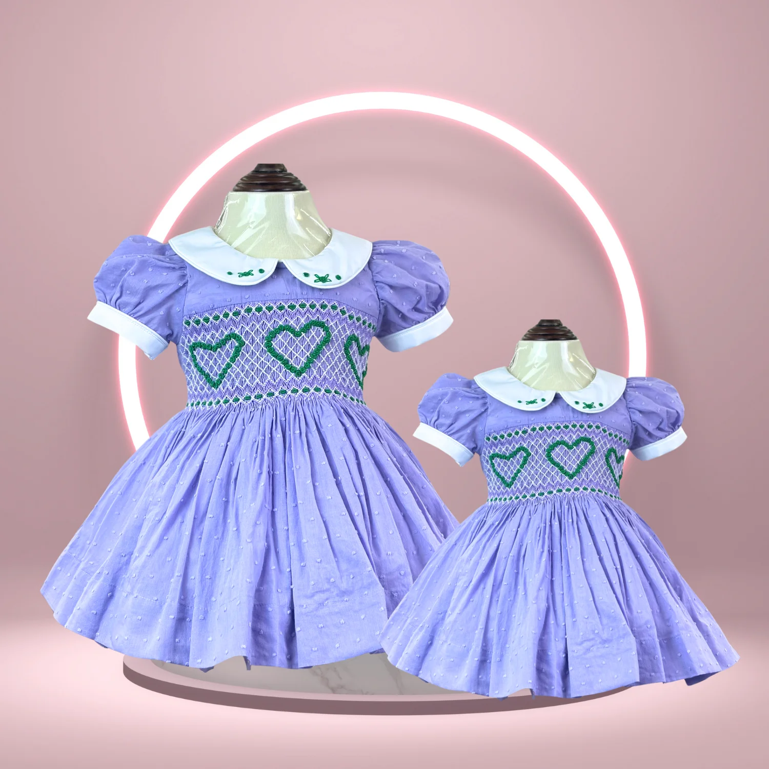 Girls dresses Smocked Dresses Hand Mock For Children 100% Cotton Purple Color Heart From 2M To 12Y Customize Your Design Low MOQ