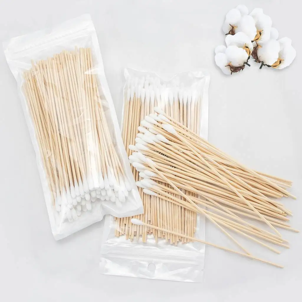100pcs Lower Price Wooden Stick Cotton Ear Buds Long Cotton Swabs for Daily Cleaning