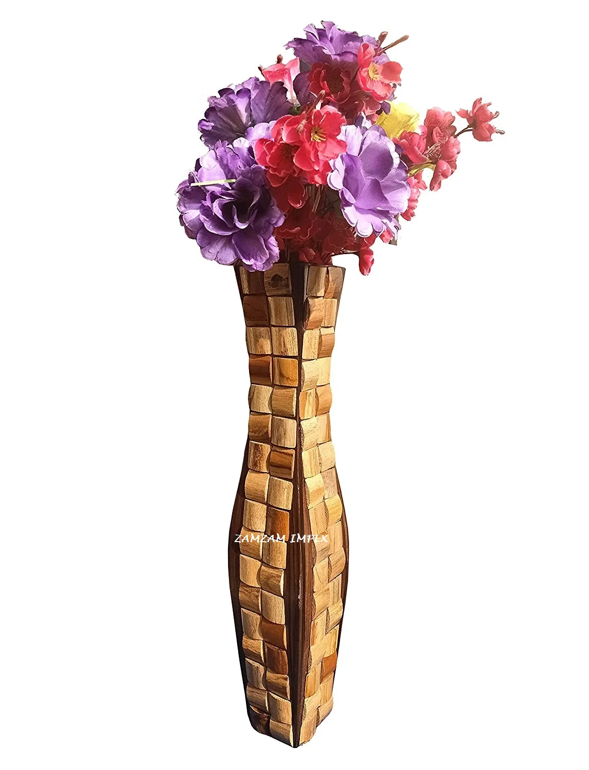 Wooden Floor Flower Vase with Beautiful Big Square Design Matki Shape Vase for Living Room Hall Drawing Room Bedroom Garden