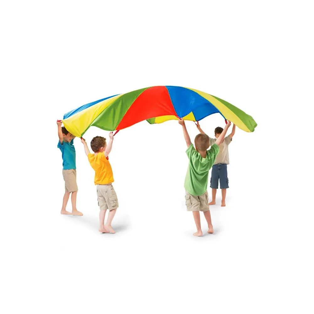 Super Quality Children Educational Team Work Play Games Toy Handles Rainbow Parachute At Reasonable Price