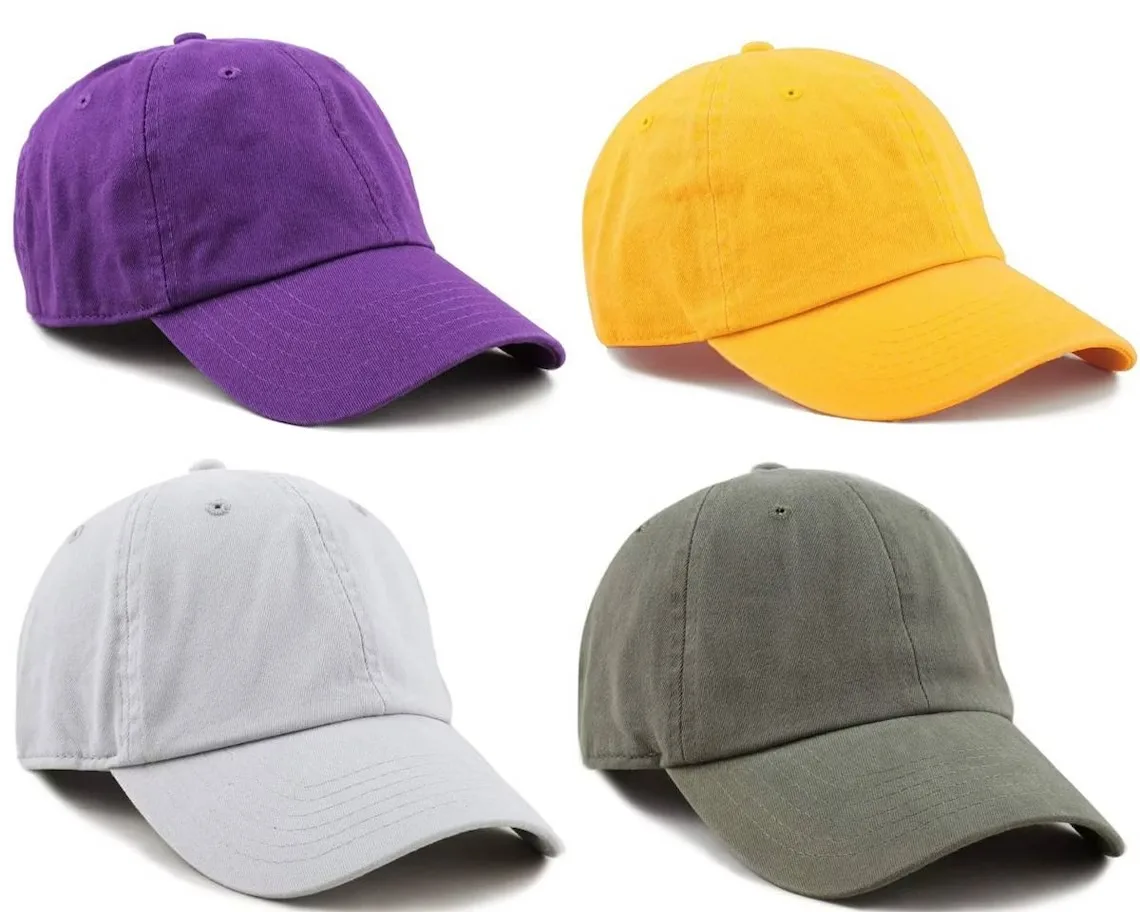 Blank 100% Cotton Washed Unstructured Baseball Caps Custom Logo On 6 Panels Curve Brim Sport Caps OEM Vietnam Headwear Caps Hats