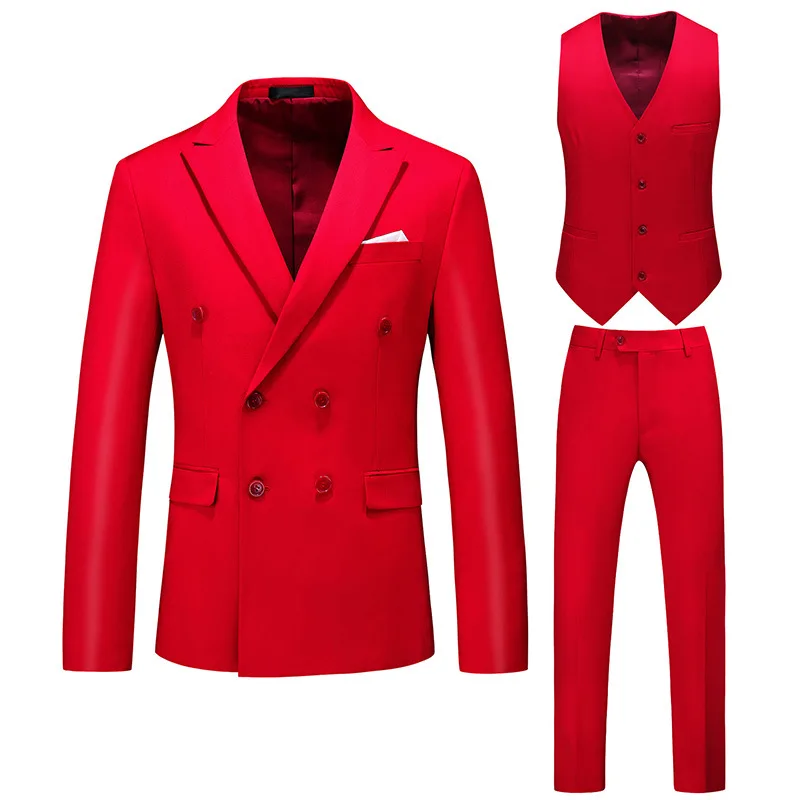 DE0069RV Plus Size Suit Three Pieces Set Double Breasted Solid Color Hollow Out Sehe Fashion