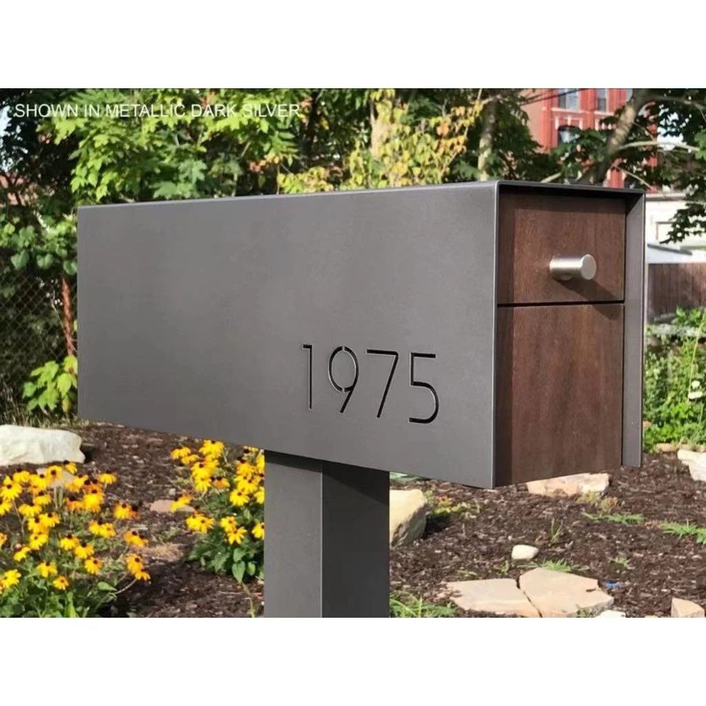 Hu-Buy Large Commercial Locking Steel Black and Grey Mailbox Weatherproof Locking Outdoor Mailbox with Key Lock for House