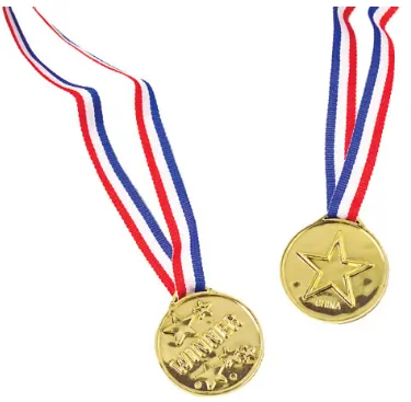 Kids Plastic Gold Award Medals Sports medal with start print,Gold 1st Place Winner Medals,with 24-Inch Red,White and Blue Ribbon