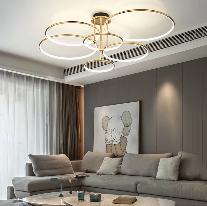 Luxury modern rings silicon  living room dining ceiling  light room large led pendant lights chandelier