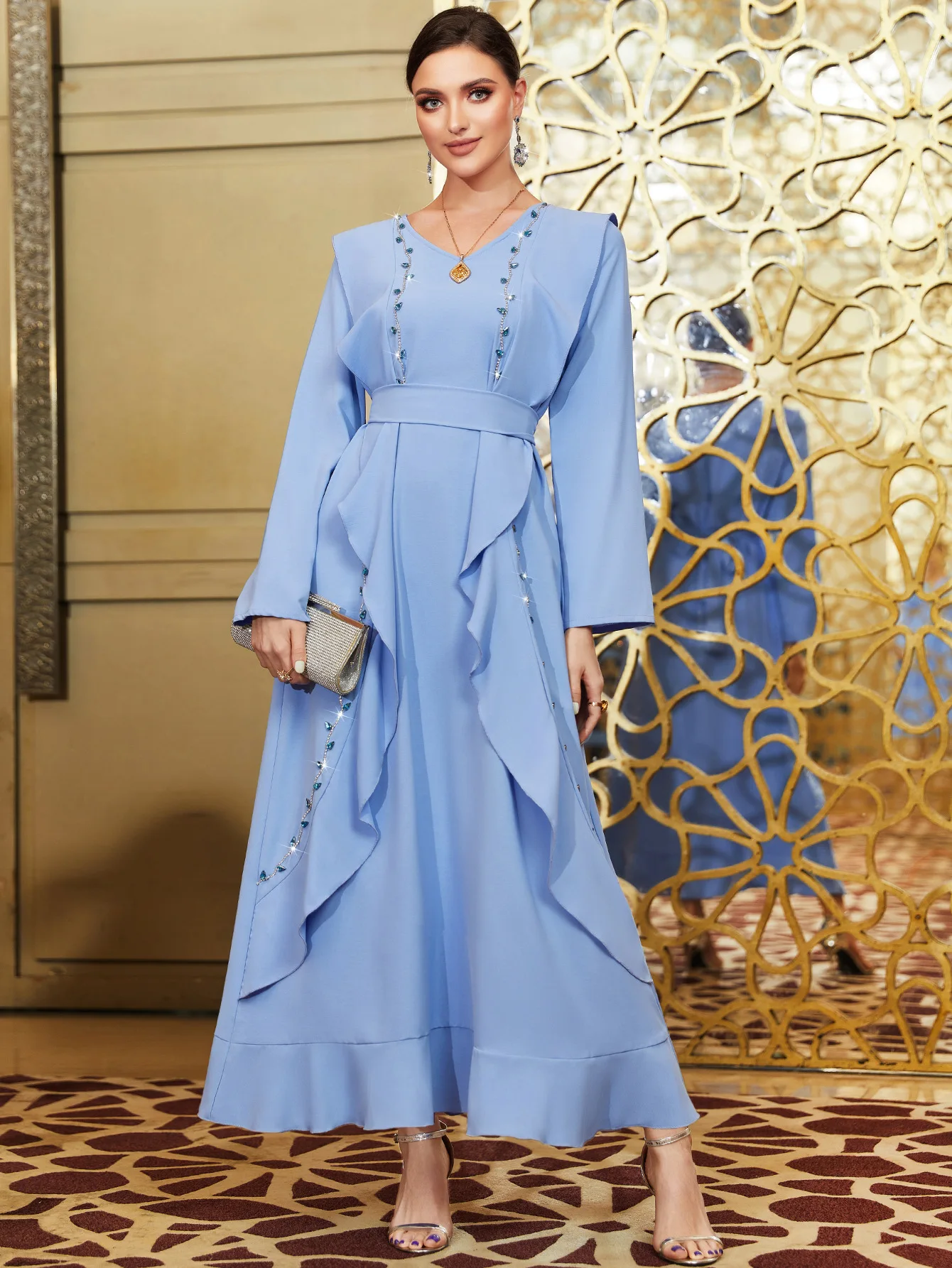 Solid Color Turkish Dubai Style Muslim Dress Customized abaya eid Prayer Dresses 2024 Ramadan abya Dresses