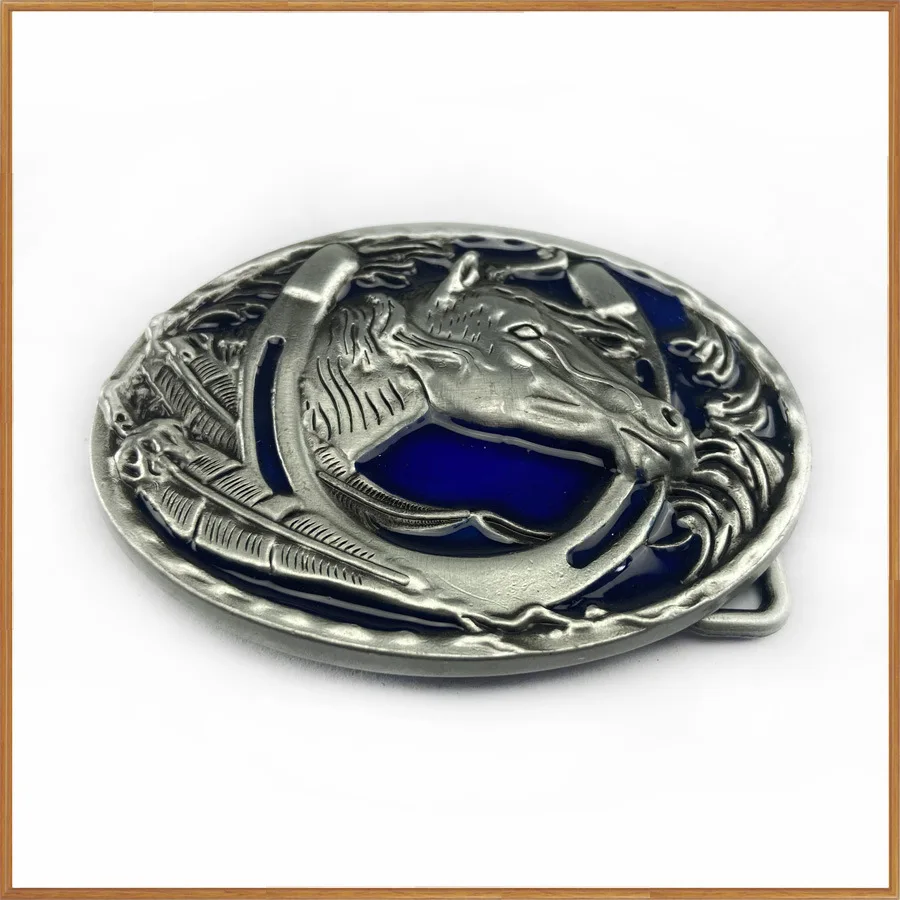 Custom design vintage western belt buckle cowboy  horse riding pattern 3D plating belt buckle for men