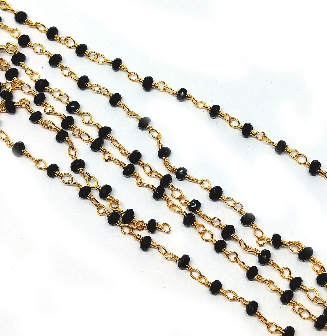 Black Spinel Beaded Rosary Chain, Rondelle 2-2.5mm Silver Plating Chain, Wholesale Bulk Rosary Chain Rolls, Jewelry Making Beads