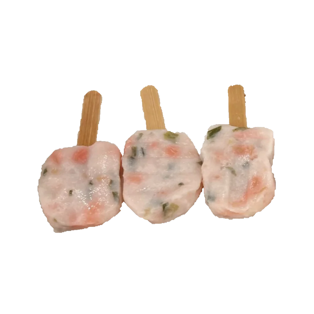 HACCP Prepared food Surimi Frozen SKEWERED TEMPURA FISH MIXED WITH GREEN ONION & GINGER Vacuum pack 500g Vietnam factory For BBQ