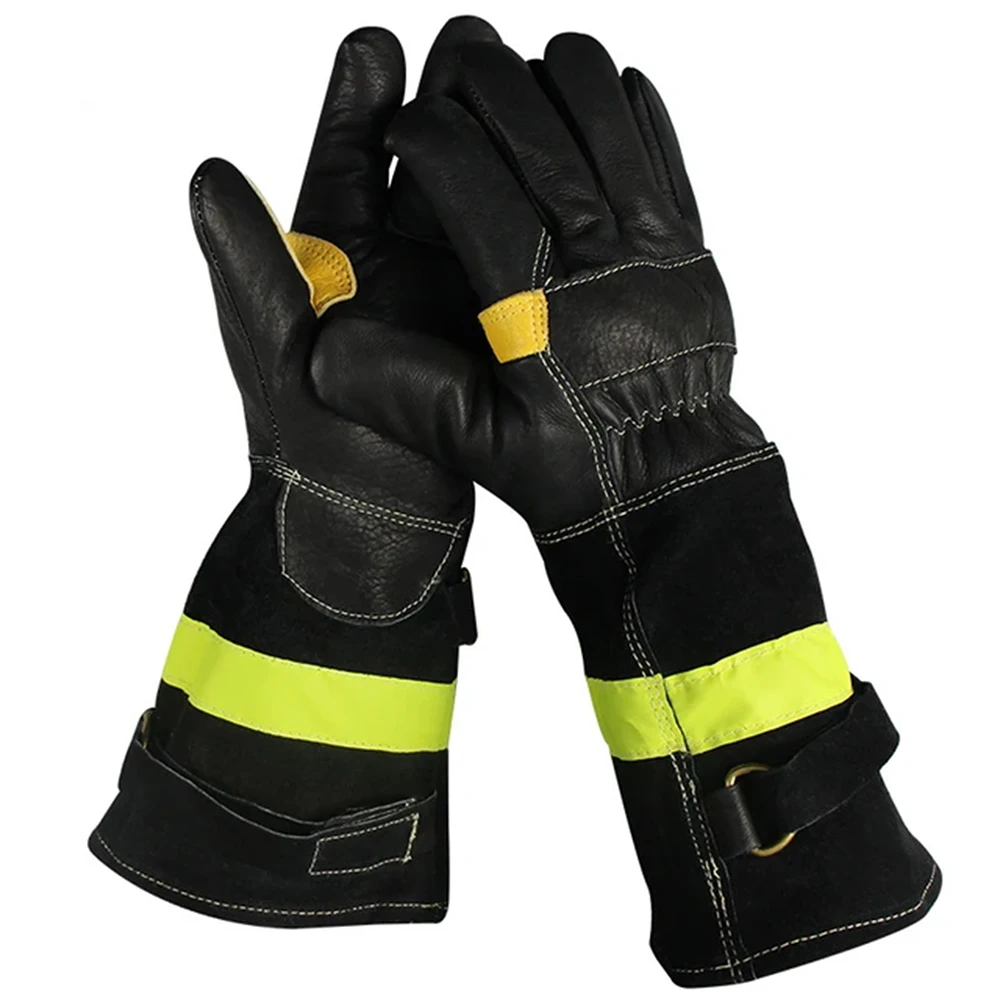 Cowhide Leather Heat Resistant Forest Fire Fighting Gloves Long Cuff Fire Waterproof Firefighter Gloves