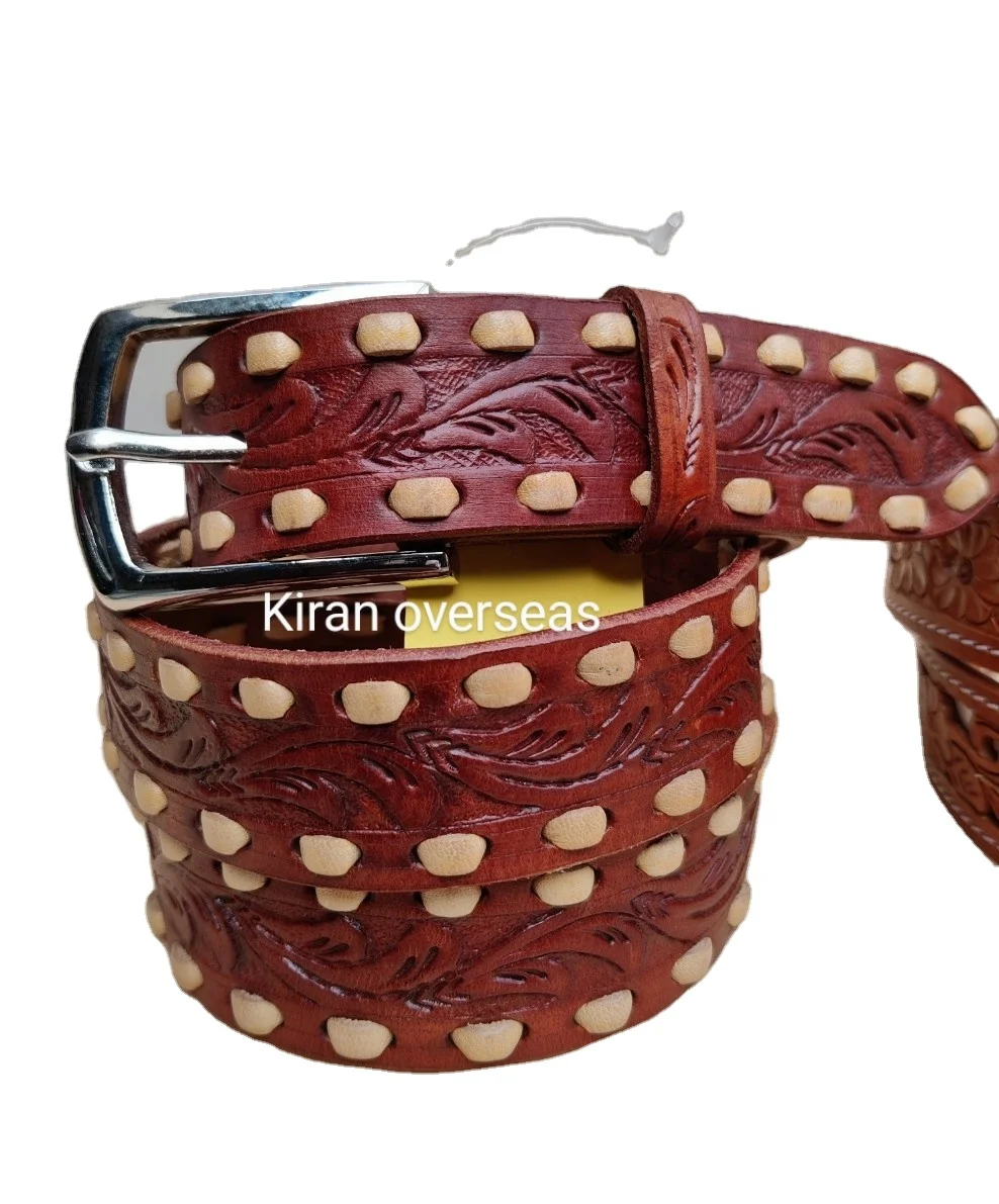 High Quality western leather belt handmade tooling and carving full grain dd leather