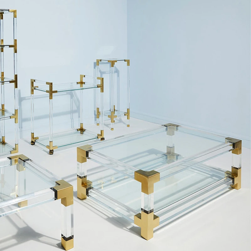 Jonathan Adler transparent acrylic coffee table tempered glass layer stainless steel acrylic console unique design end table