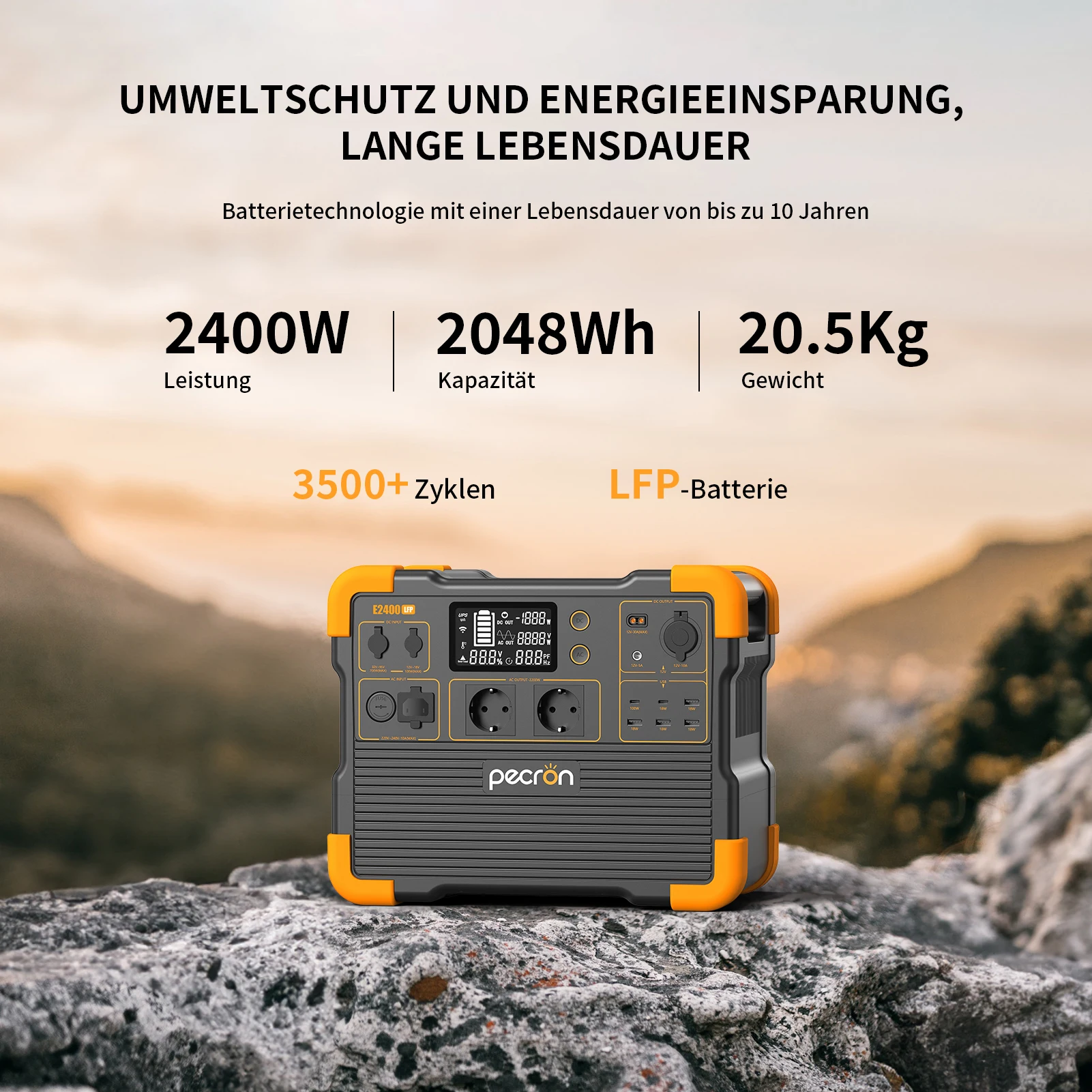 Генератор аккумуляторов PECRON E2400LFP 2048wh 2400 Вт LiFePO4 51.2V40Ah электростанция для наружных работ с Wi-Fi пультом дистанционного управления