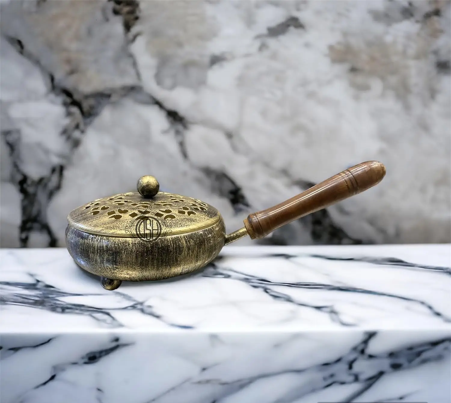 Best Quality Brass Incense Burner with Antique Finish Wooden Handle New round Shaped Aromatherapy Holder for Tea Lavender Scent