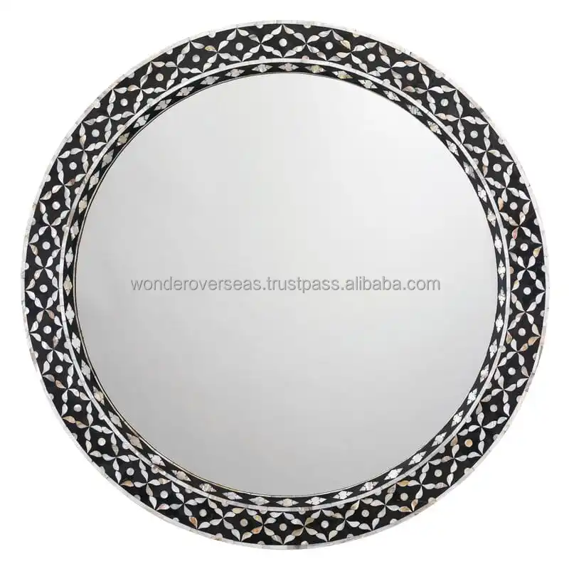 INDIAN MOTHER OF PEARL INLAY WITH RESIN WALL DECORATIVE ROUND MIRROR HOME DECORATION ACCESSORIES BY WONDER OVERSEAS