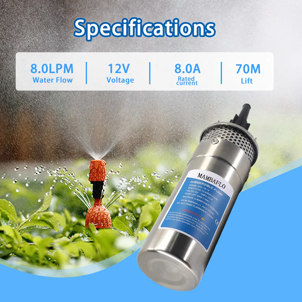 SURGEFLO 12 24 volt 100m head deep well 150w small solar submersible solar battery operated water pump system solar water pump