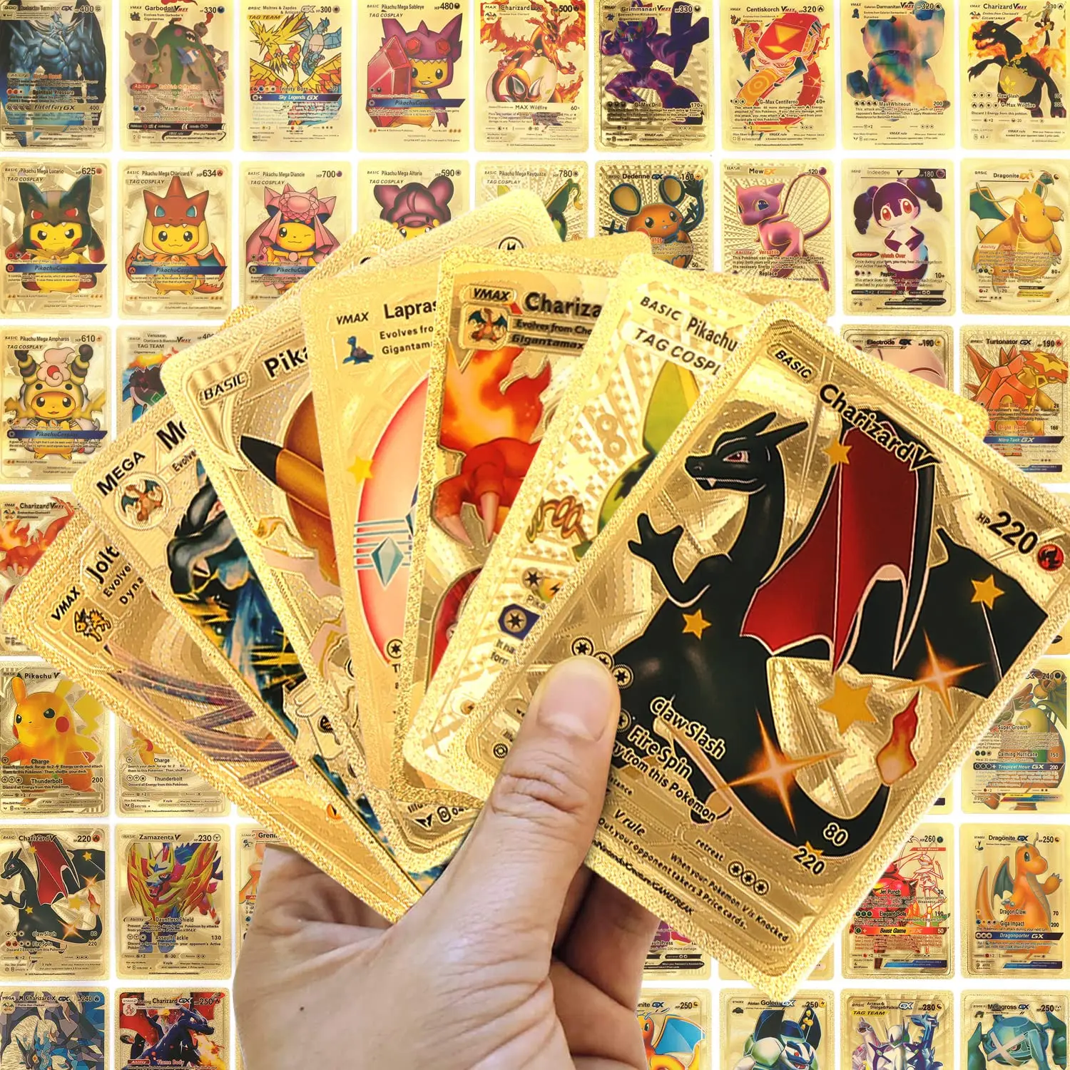 Poke mon Cards 55 Pieces  VMAX Trading 2023 New Poke mon gold cards Rare Collectible Cards  Puzzle Game Exchange