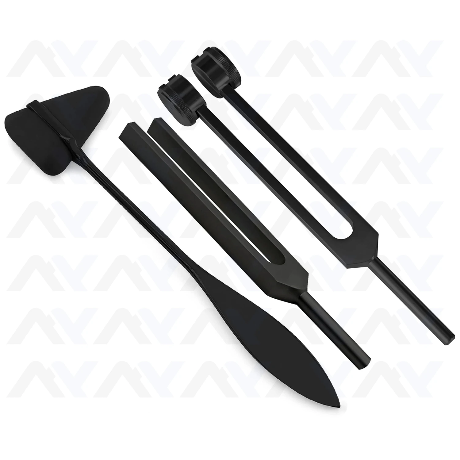 3 Pcs Tactical Black Tuning Forks Set C128 & C512 & Taylor Hammer German Grade Or Quality Hospitals Clinics
