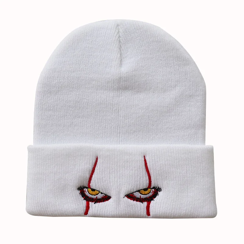 Stable Supply Halloween Pennywise Scary Eyes Horror Clown Eyes Knitted Hat Warm Pullover Hip Hop Hat Beanie