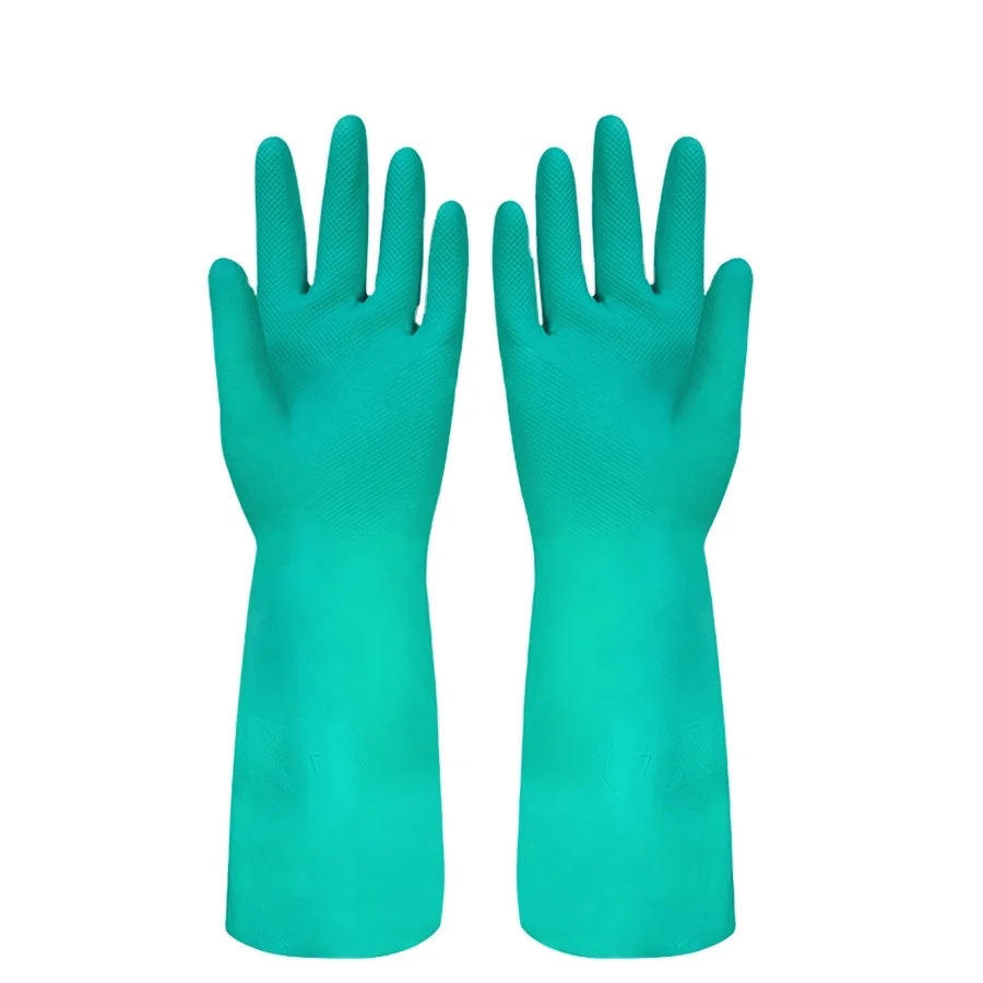 Guangzhou Manufacturer Green white nitrile gloves Garden nitrile work household gloves