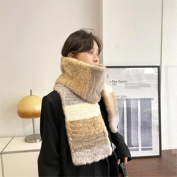 Fashion hot sale women winter warm scarves knitted mink scarf