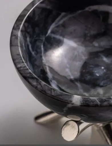 Black Marble Bowl Brass Footed Serving Bowl Handmade Decorative Presentation Bowl with Brass Legs Special for Gifting item