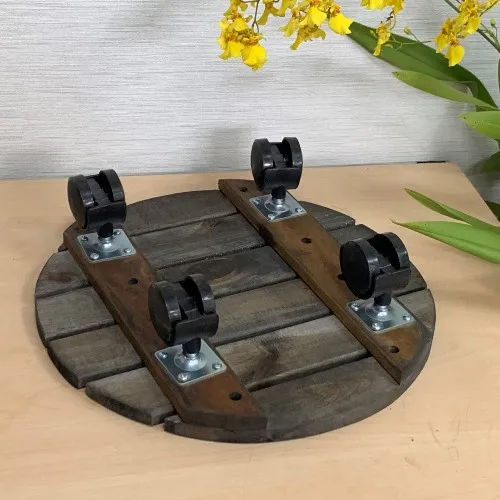 Cheap Factory Price High Level New Design Wooden Portable Round Trolley Plant Caddy Tray With Lockable Wheels