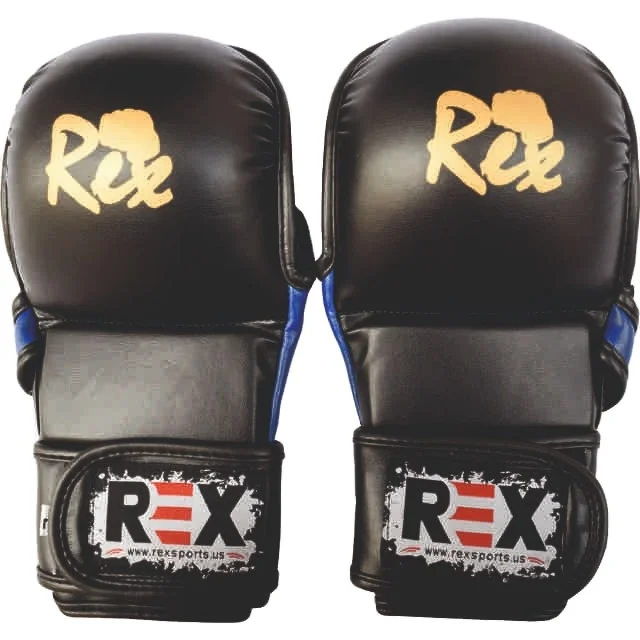 REX Gel Padded Black MMA Grappling Gloves PU Leather Shooter Model USA Knockout Gloves for Strength Training MMA Sparring Glove