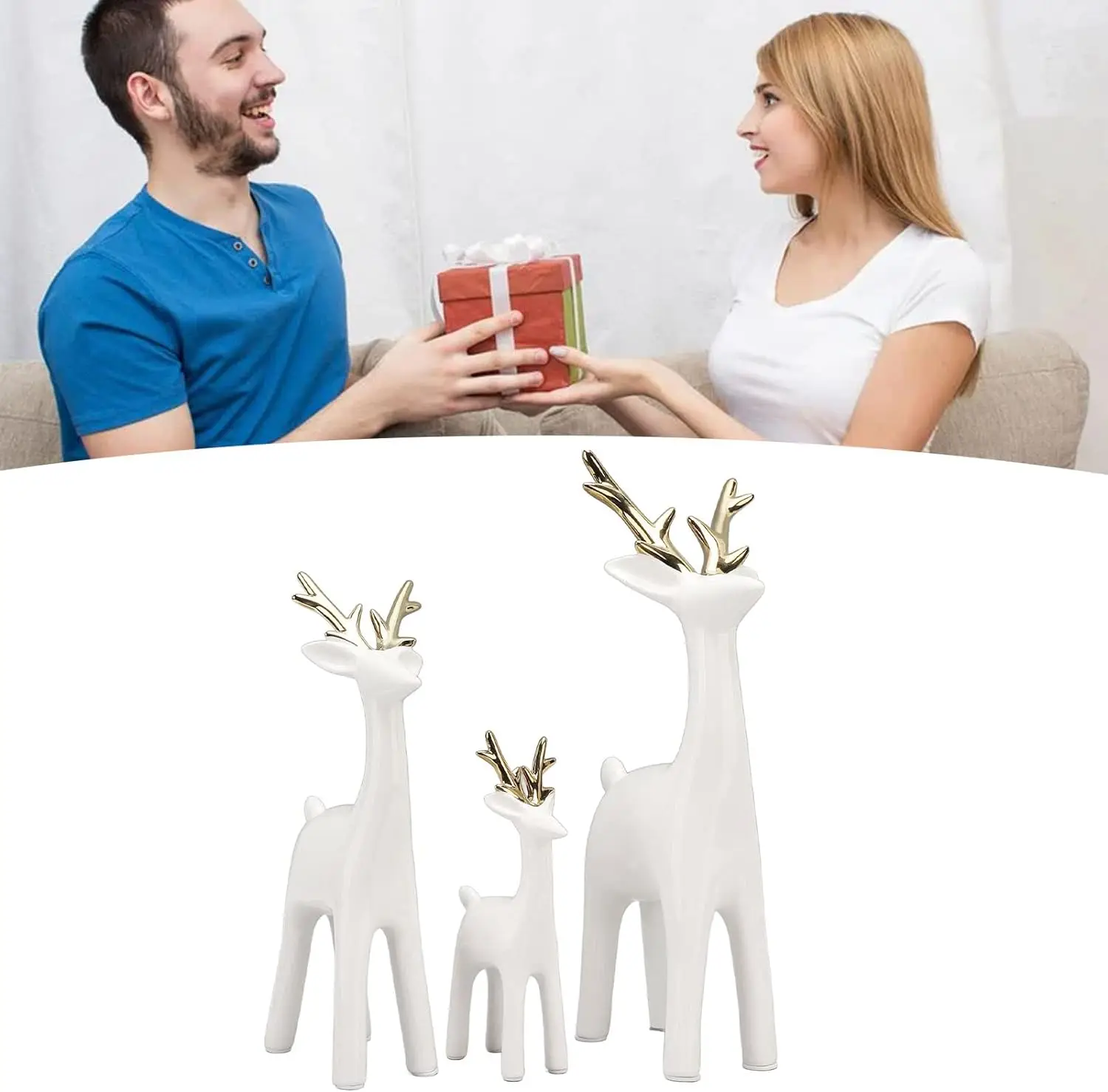 Set of 3 Standing Deer Figures Holiday Reindeer Figures Attractive Decorative Deer Sculpture for Home Decor Car Dashboard