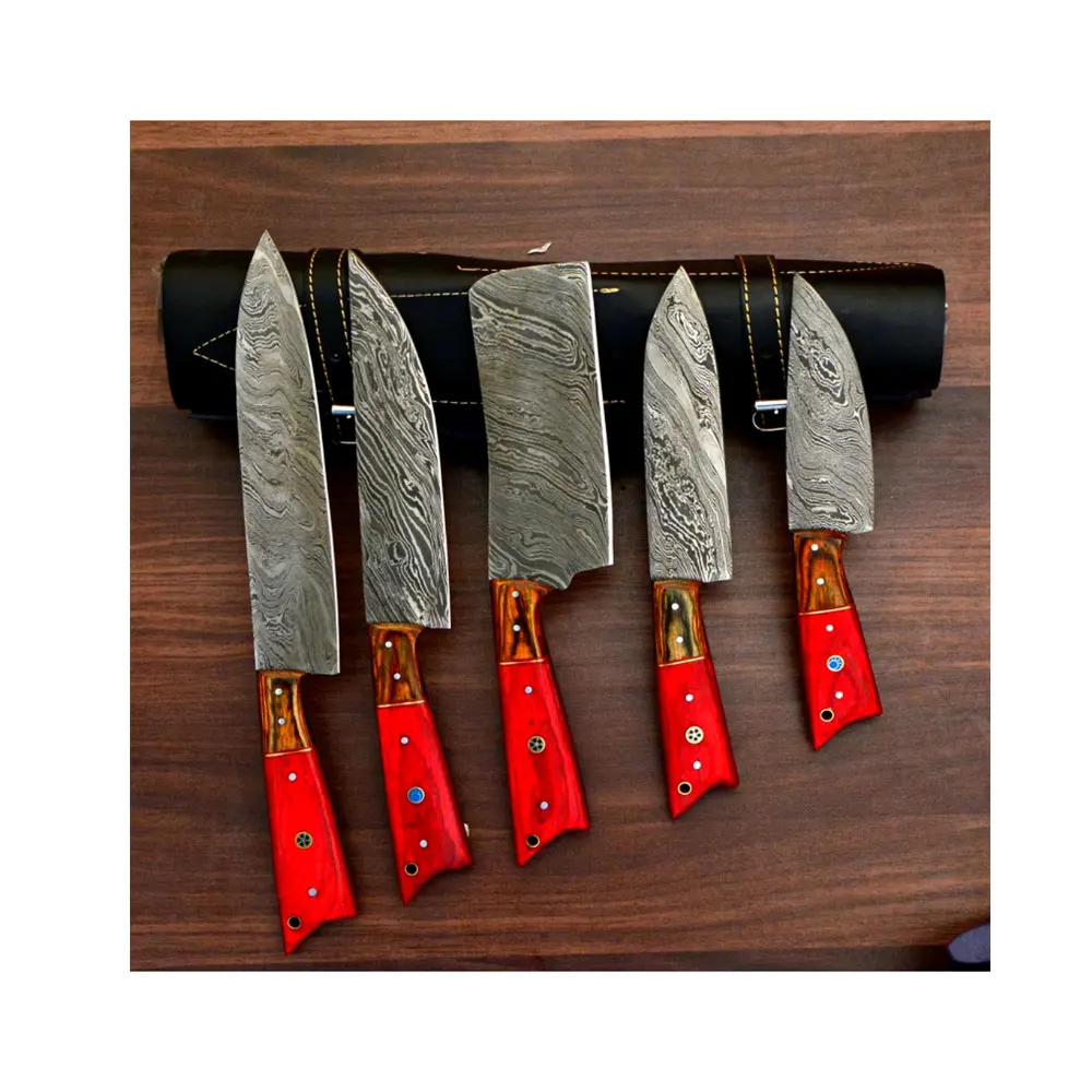 Best Quality Damascus Steel Kitchen Knife Sets For Chef / Pakistan Made Handmade Damascus Steel Chef Knives Set