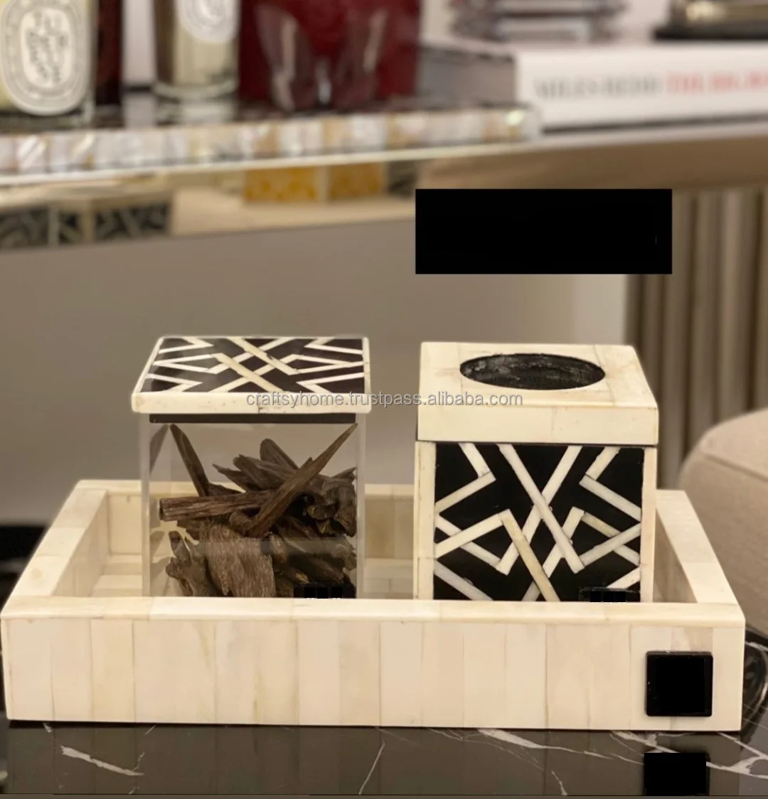 Indian Handmade Luxury High Quality Acrylic Bone Inlay Serving Tray Direct Factory Price for Home & Hotel Decorative Feature