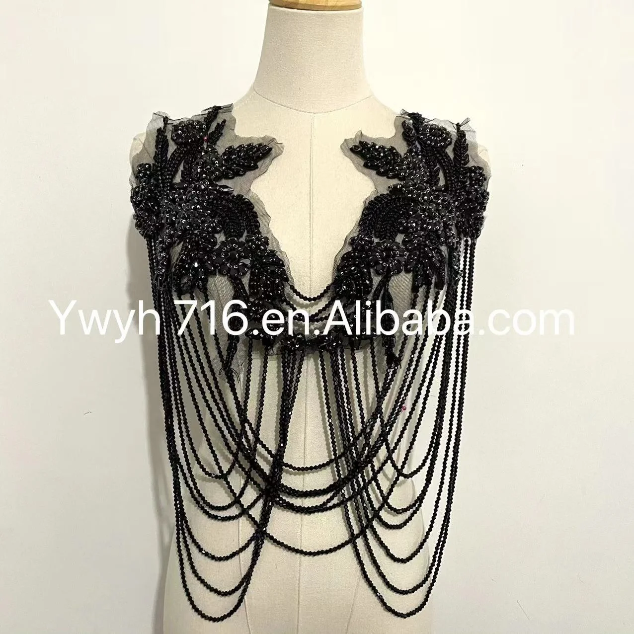 Exquisite Gold Rhinestone Big Bodice Applique, Front/ back V collar body covered encrusted crystal beaded lace patches