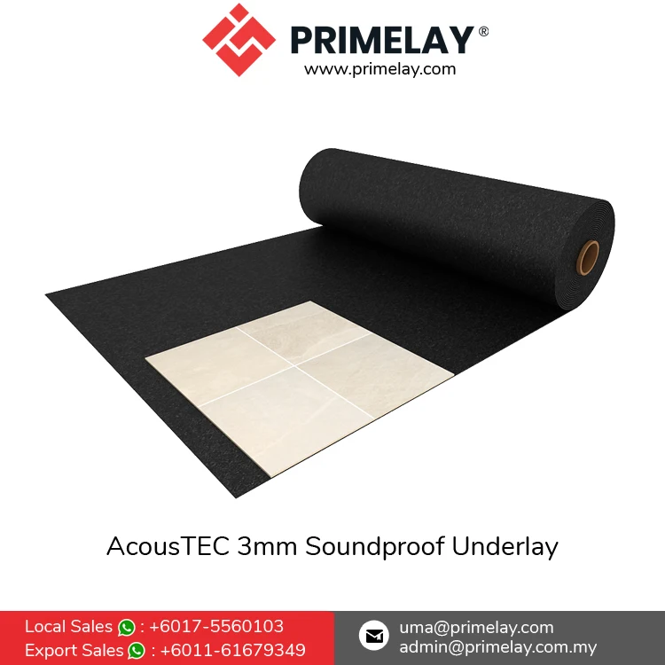 Best Selling Premium Quality AcousTEC 3mm Ceramic Tile Acoustic Solution Soundproof Rubber Underlay Roll Floor Carpet Use